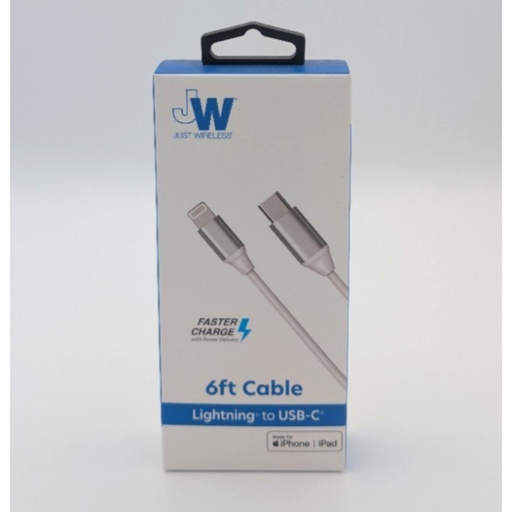 JW Just Wireless Lightning To USB-C Faster Charge 6 Ft Cable White MFi-Certified